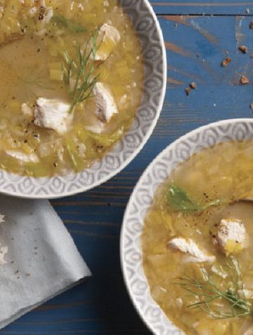 Sopa de Alho-poró com Frango e Arroz